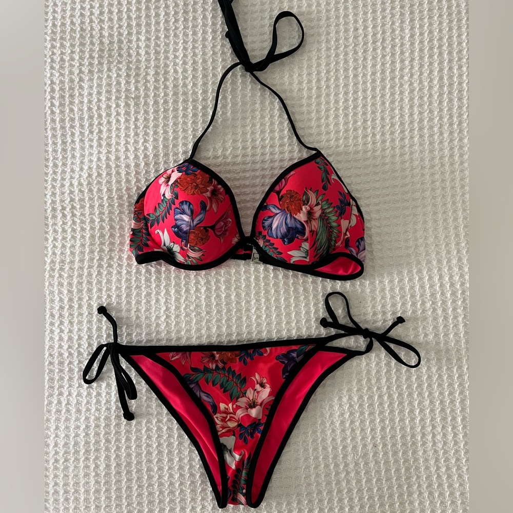 H&M Pink Bikini Top with Black Trim